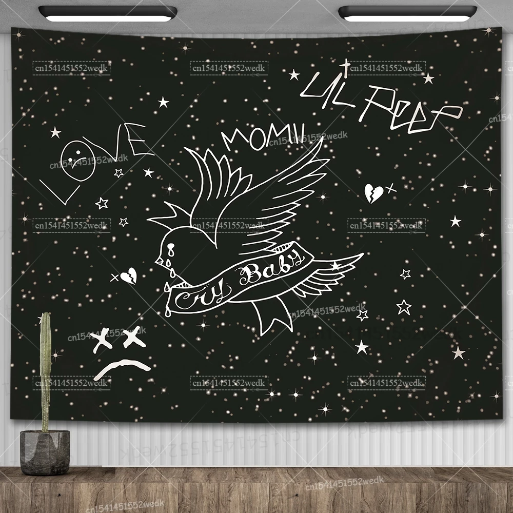 Lil Peep Tapestry Wall Hanging Look At The Sky Art Tapestry Blanket Black Hippie Witchcraft Tapestries Aesthetic Room Decor