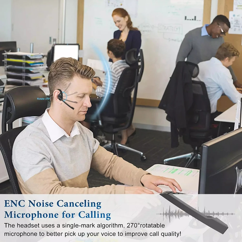 سماعات بلوتوث لاسلكية خفيفة الوزن ، سماعات أذن مفتوحة ، ميكروفون تقليل الضوضاء ، مناسب لسائق الشاحنة ، مركز المكالمات المكتبية