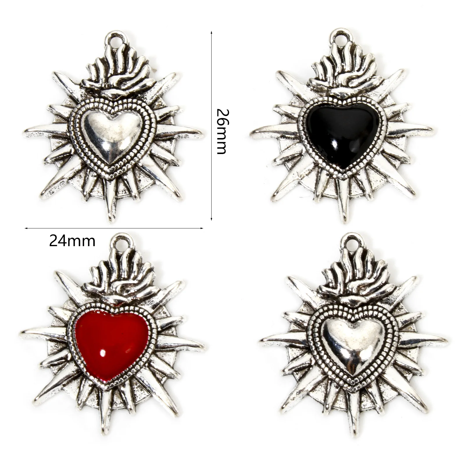 10pcs Gothic Charms Antique Silver Color Ex Voto Heart Enamel Pendants DIY Necklace Earrings For Women Men Jewelry 26mm x 24mm