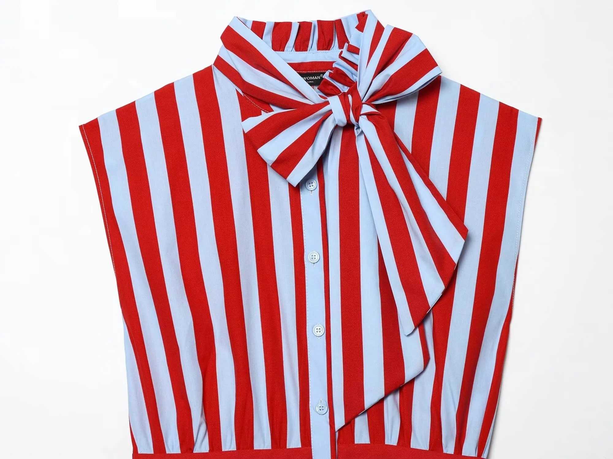 BSAY Streetwear Gestreiftes Hemd für Damen Neu 2026 mit Schleifenkragen Ärmellose Blusen Rüschensaum Knopfleiste Schicke Damen-Oberteile Mujer – Detail 5