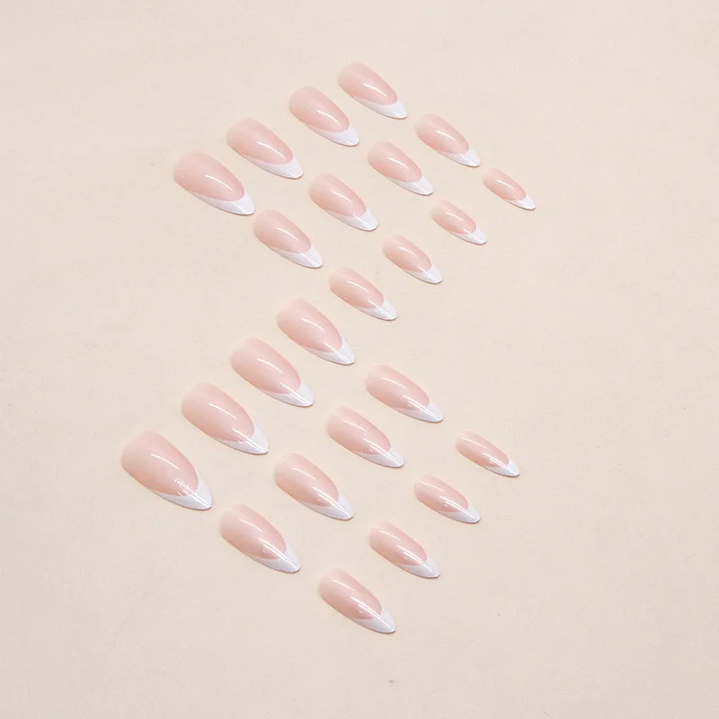 Aurora Francês Unhas de Verão, Doce e Suave Cabeça Redonda Unhas Postiças Pressione na Amêndoa, Imprensa Curta Nas Unhas, 24 Pcs