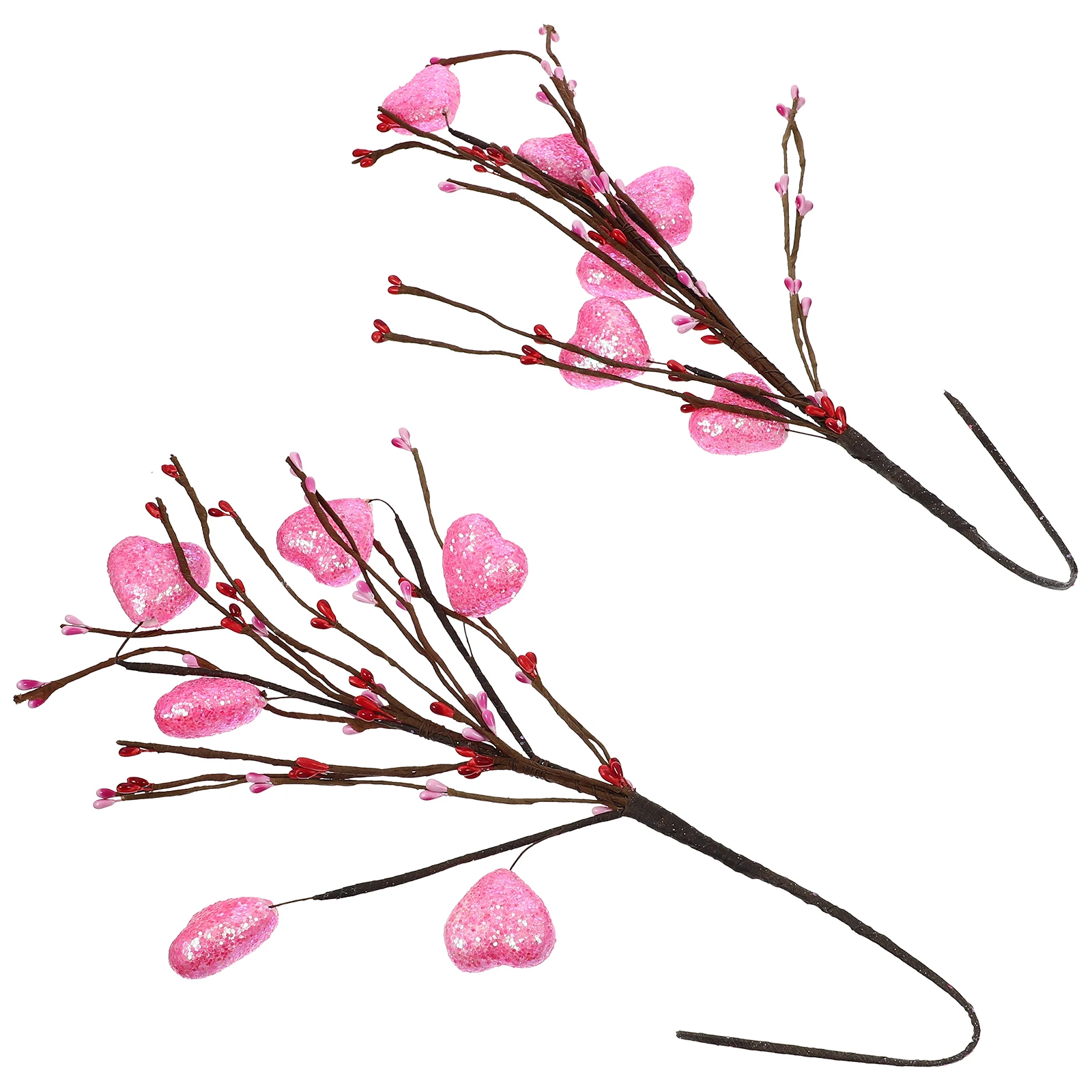 

2 Pcs Artificial Flowers Home Decor Valentine Day Picks Heart Shape Foam Wedding Party Photo Props Bright Colors