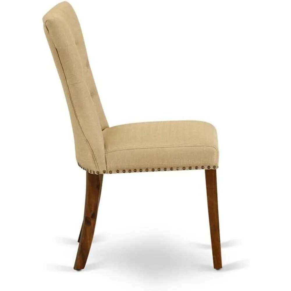 GAP8T03 Gallatin Parson Dining Chairs - Button Tufted Nailhead Trim Brown Linen Fabric Upholstered Chairs, S