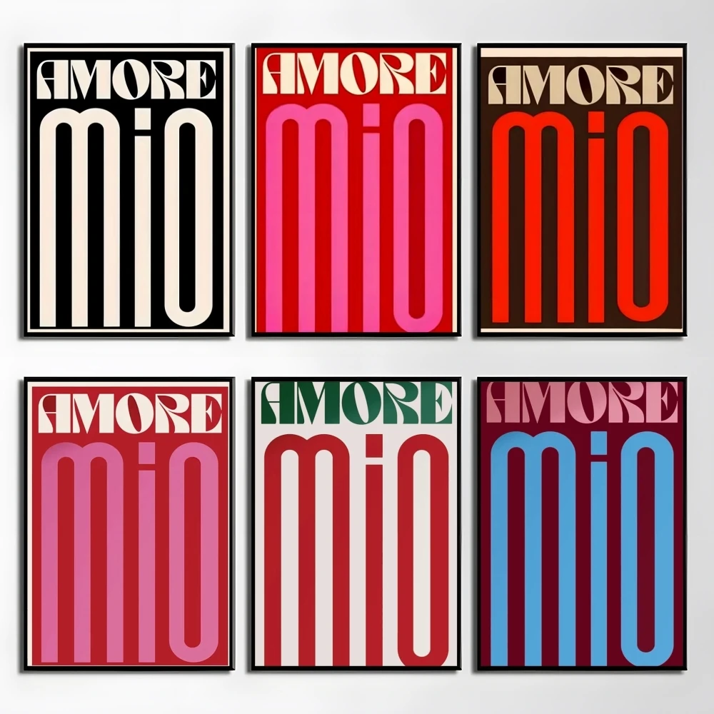 Valentines Day Amore Mio Love Poster HD Art Mural Wallart Waterproof Vintage Print Decor for Home Decoration DIY Durable