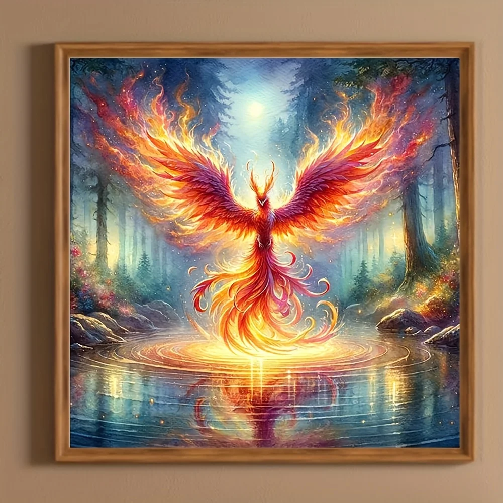 Phoenix Diamond Painting Kit: Full Diamond Art Set for Home Wall Decor - Animal Theme, Round Diamond Shapes, Acrylic (PMMA) M