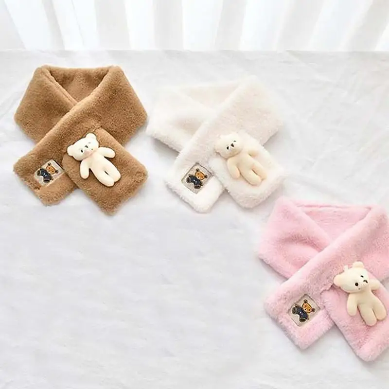 Kids Scarf Cozy Plush Bear Scarf With Imitation Rabbit Hair Lovely Neck Warm Scarves For Baby Girls Boys Autumn Winter