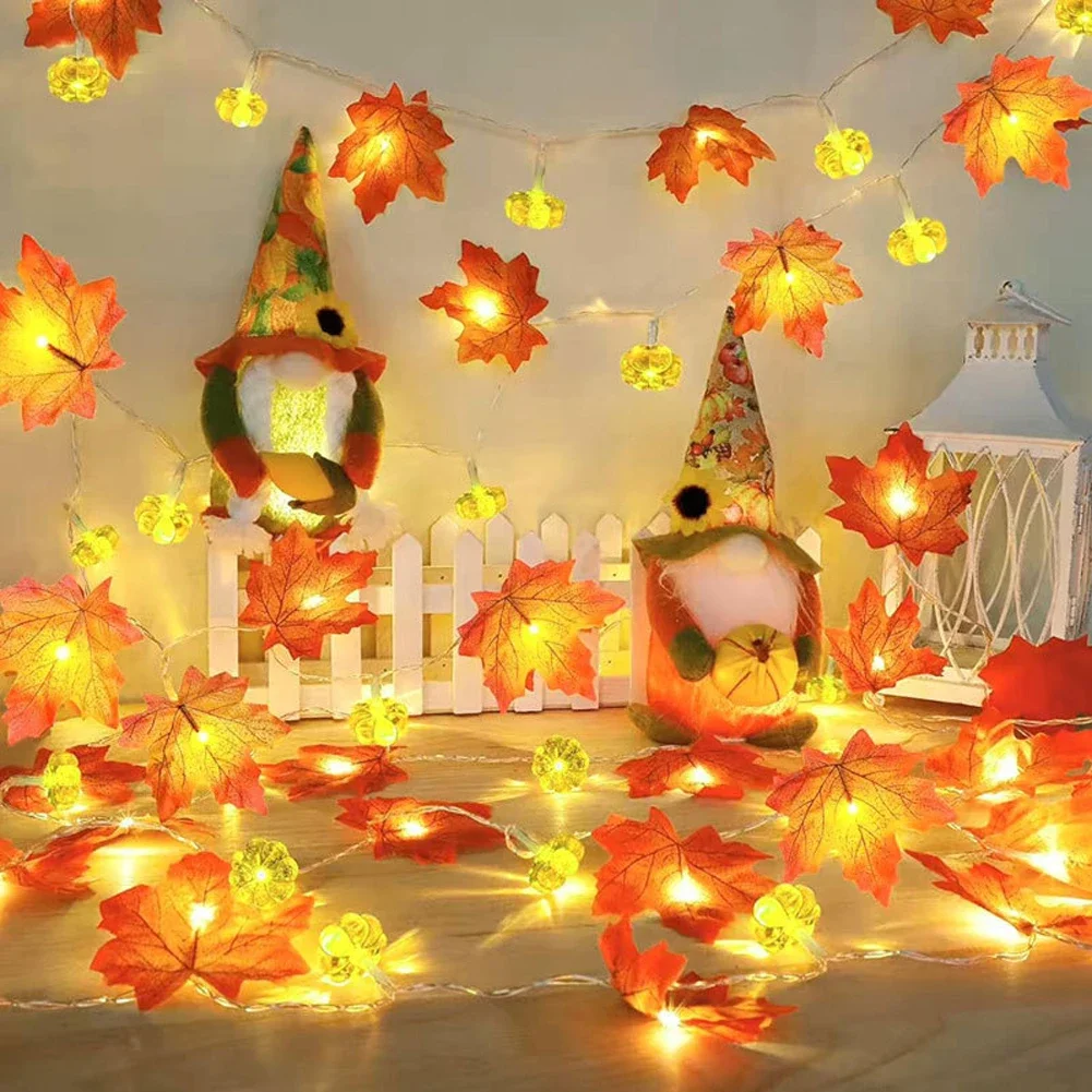 

10/20 Leds Autumn Maple Leaves Pumpkin Light String Thanksgiving Day LED Fairy Lights Garland for Party Garden Home Decor Lights