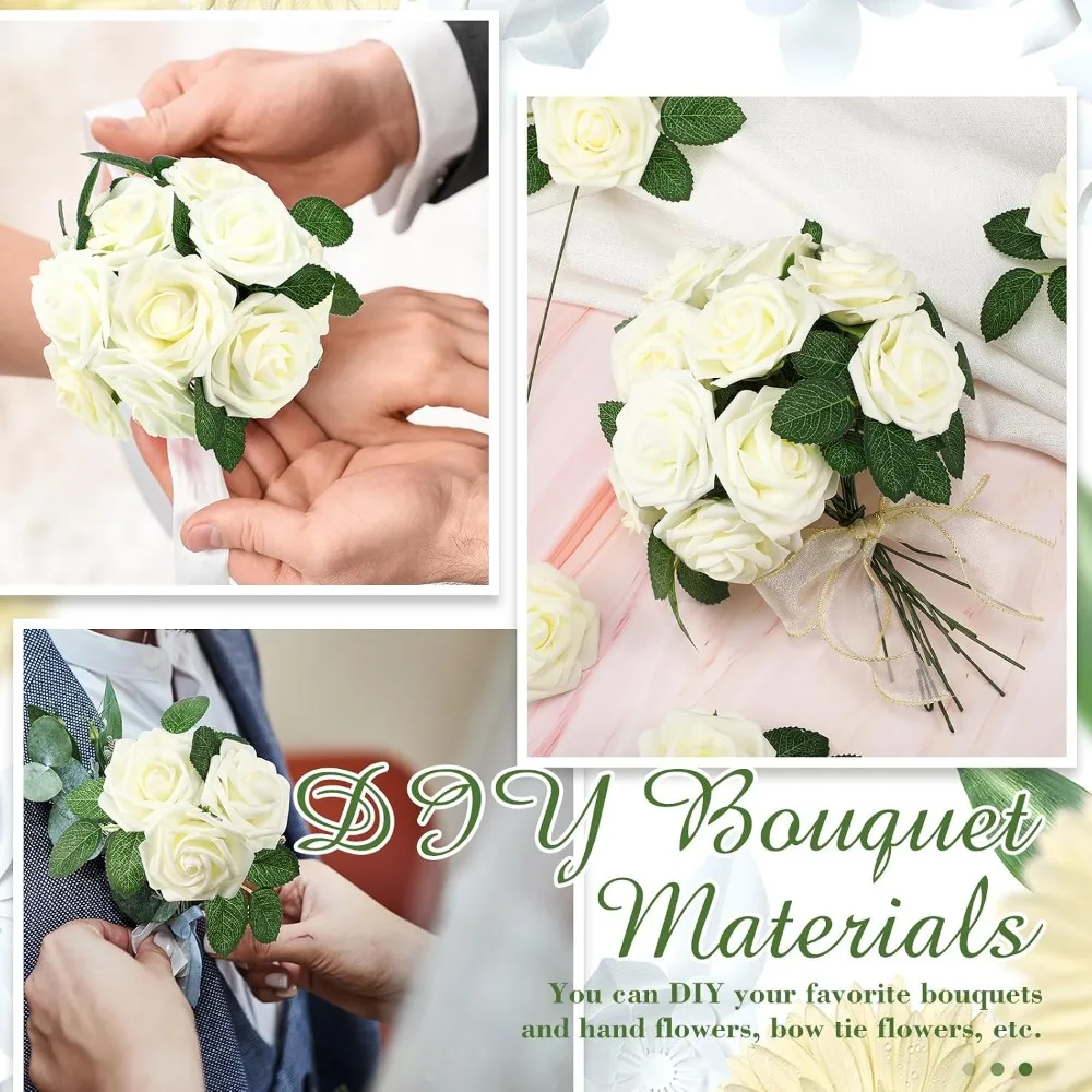 200 Pcs Artificial Rose Flowers with 100 Stems for DIY Wedding Bouquet Centerpieces Floral Arrangement - view 3
