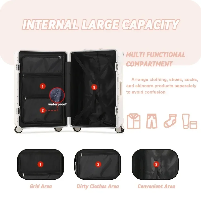 Multifunction Suitcase Brake Wheel Luggage with USB Charging Aluminum Frame Suitcase Trip Cabin Male and Female Carrier 28-inch