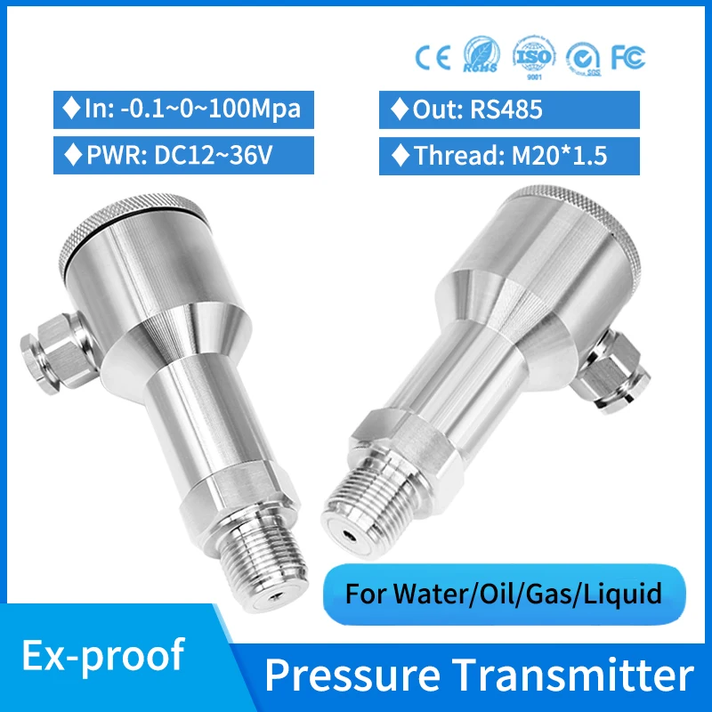 

0-10 bar Anti-explosion Hydraulic Oil Fuel Pressure Sensor ip67 Air hvac Water Pressure Transmitter for lpg with RS485 modbus