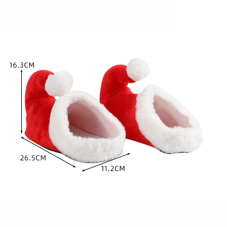 Christmas Santa Claus Elf Slippers Red Plush Cotton Indoor Footwear Warm Cozy Winter Holiday Home Use for Women Men Unisex view 6