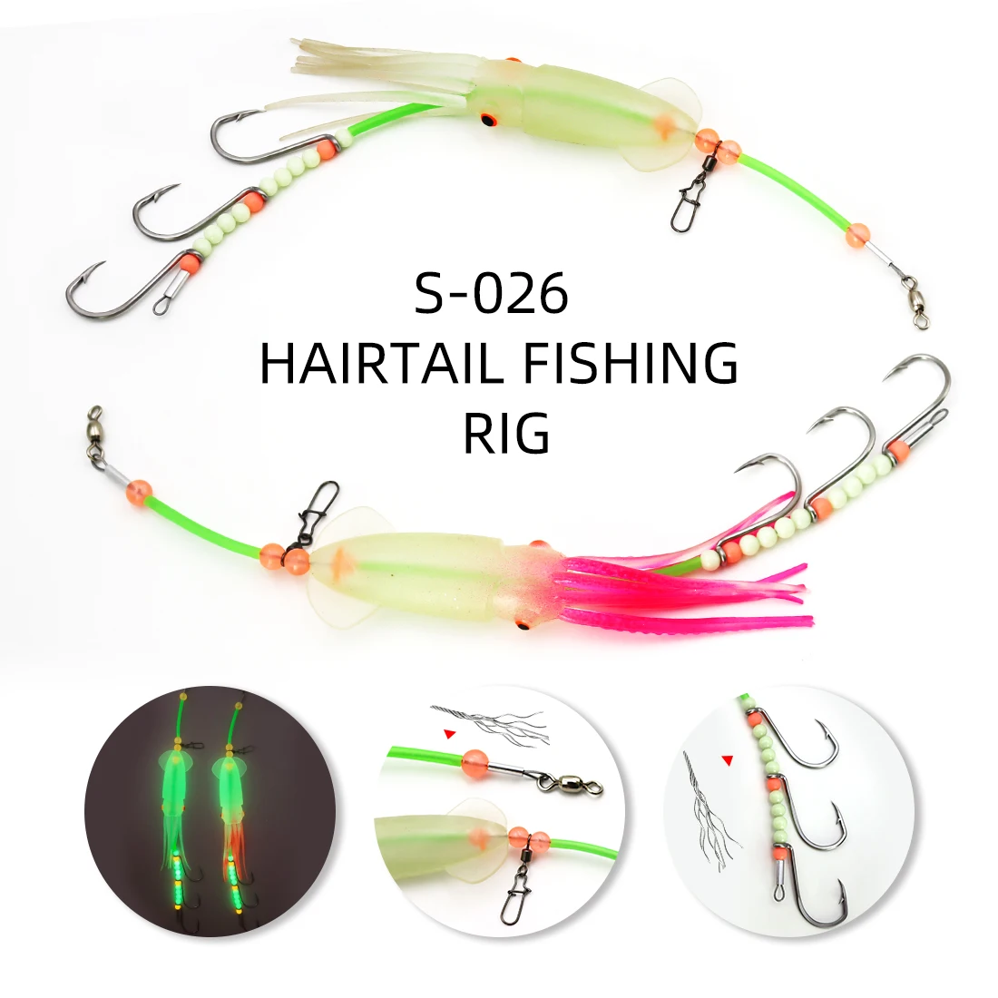 ZYZHE 1pc Meer Angeln String Haken Hairtail Rigs Mit Leuchtenden Tintenfisch Köder Drei Shark Haken Ideal Für Meer Angeln köder Rigs – Detail 1
