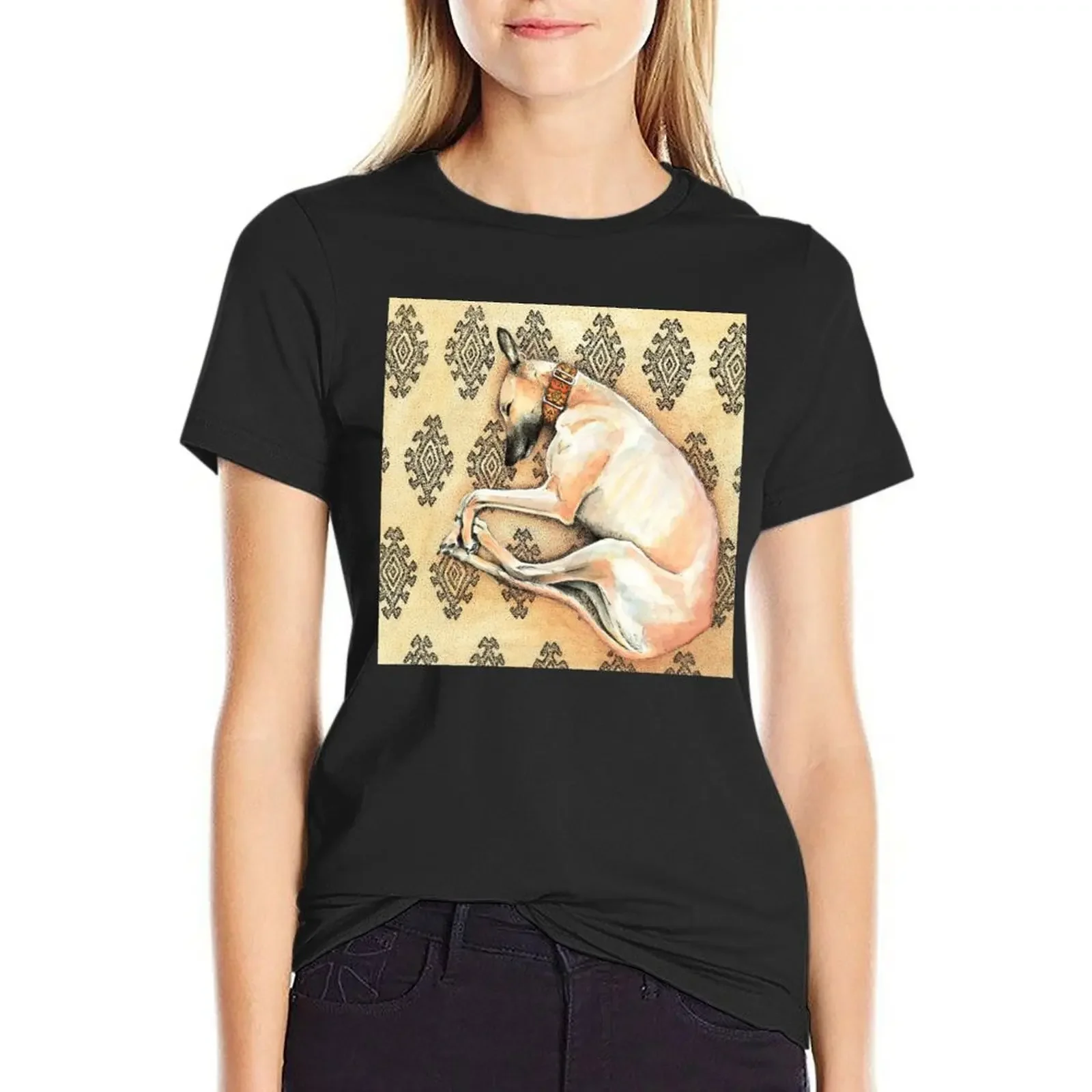 

Sleeping Greyhound T-Shirt blanks Blouse animal print t-shirts for Women graphic tees funny