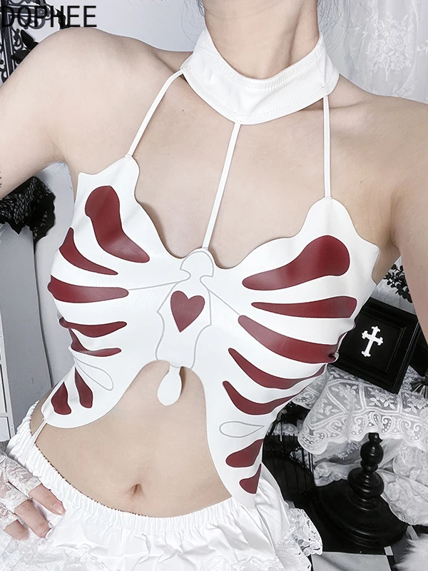 

Dark Subculture Hot Chick Butterfly Skeleton Hanging Neck Strapless Tube Top Y2k Camisole Sexy Backless Slim Crop Tanks Top