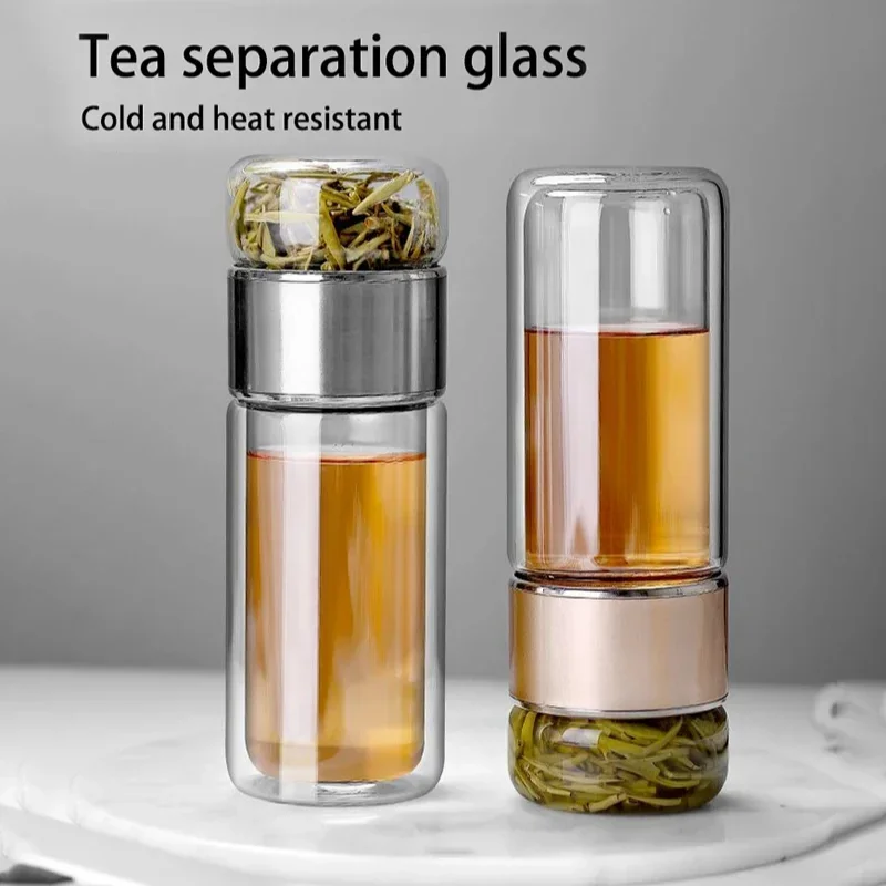 

430ml Glass Tea Infuser Bottle Tea Flood Cup, Double Wall Borosilicate Portable Travel Tumbler Mug Leakproof Drinkware Set Nana