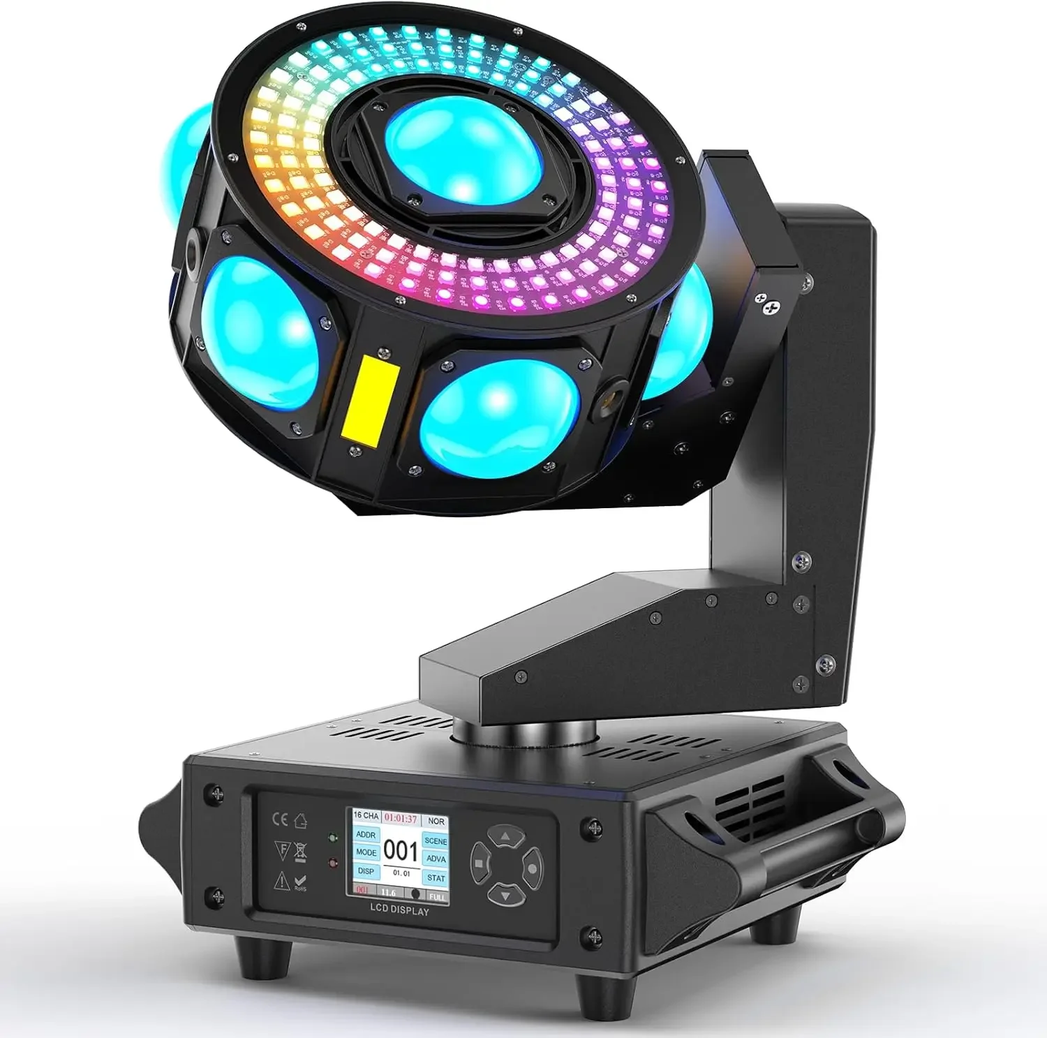 

Светодиодные вращающиеся головы 160W 3-Axis RGBW 540 ° Вращающийся DJ-прожектор со стробоскопическими эффектами DMX512 19/25CH с звуковой активацией и движущейся головкой