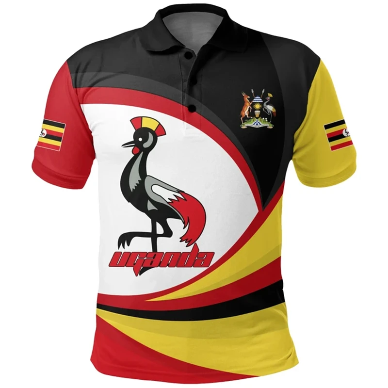 Bandeira dos homens Uganda Mapa 3D Imprimir Camisas Polo, África País Dashiki Roupas, Emblema Nacional T-shirt, Manga Curta Masculino Tees, Tops