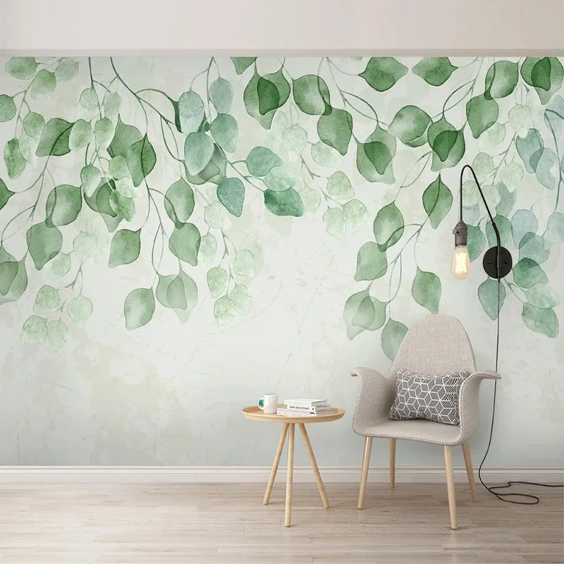 3D Wallpaper Modern Green Leaves Watercolor Hand-painted Pastoral Fresco Living Room TV Bedroom Wall Painting Papel De Parede 3D