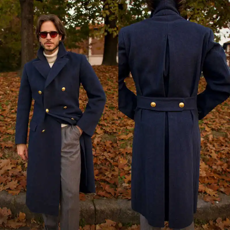 

Casual Men Long Overcoat Double Breasted Wool Blend Jacket Blazer Classic Fit Business Occasion Customized One Piece
