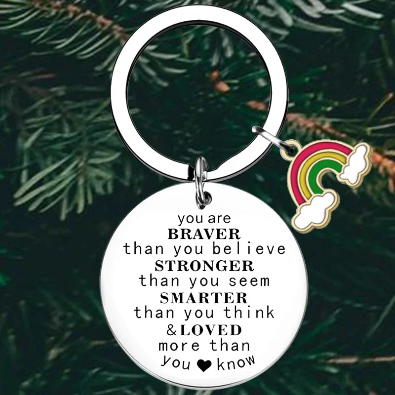 

Cute Family Son Daughter Inspirational Keychain You are Braver Than You Believe Stronger Encouragement Key Chain Pendant