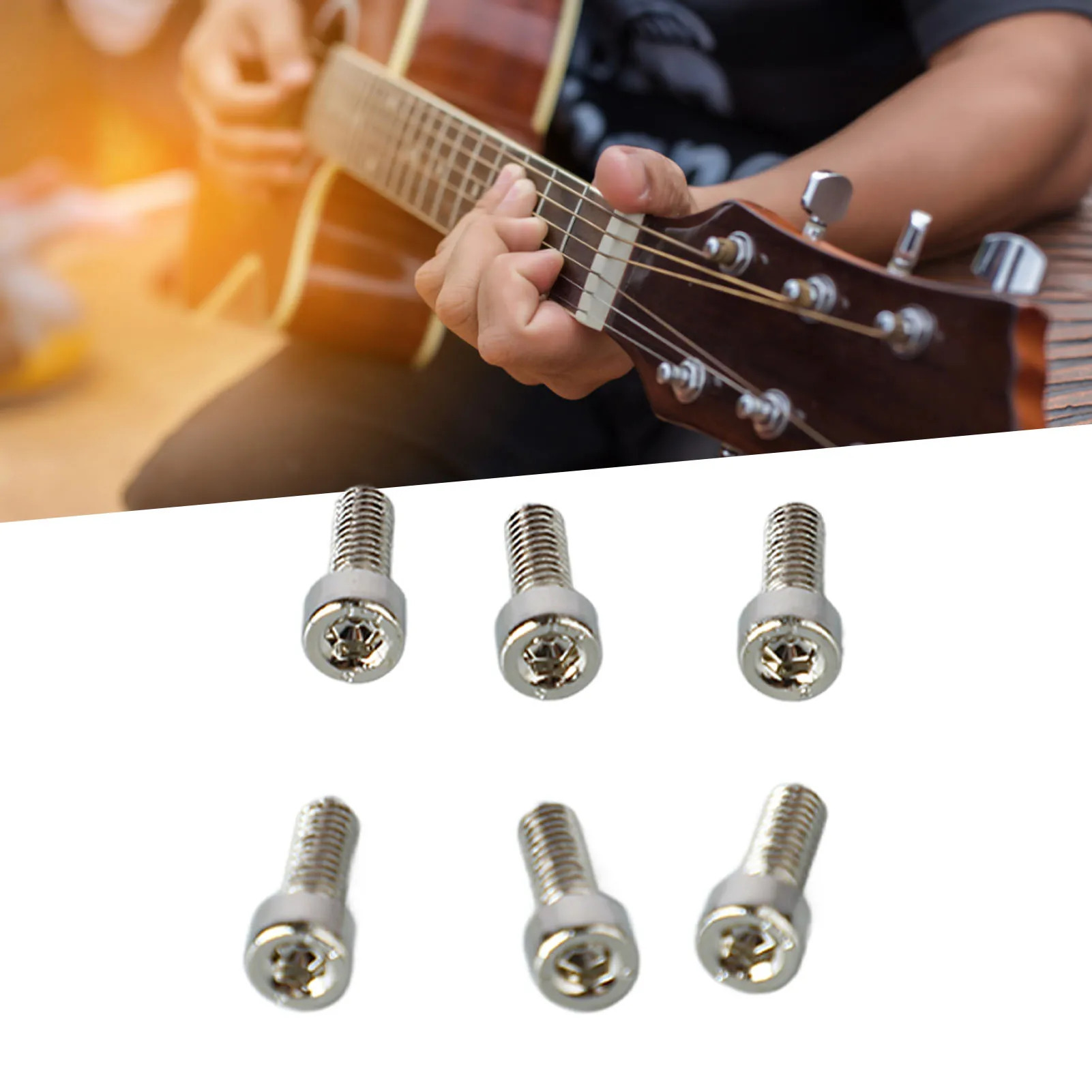 6PCS Guitar Hex Head Screws Double Tremolo Bridge Saddle String Locking Screw With Taper Tip Silver