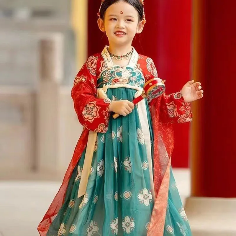 Chinese Hanfu New Retro Girls' Dress Imitation Tang Dynasty Children's  Dress