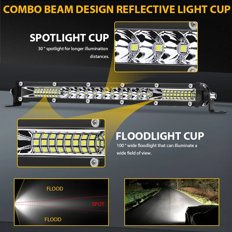 10 inch Slim led light bar White Yellow Led Bar Combo Spot Flood work lamp for Car SUV ATV Truck Tractor off road 4x4 12V 24V