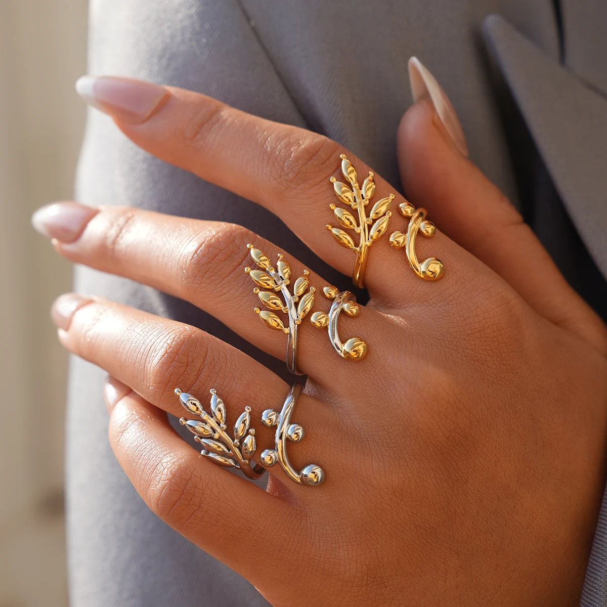 

Stainless Steel Rings for Women Flower Tree Leaf Finger Ring Waterproof Classic Leaves Aesthetic Fashion Jewelry Accessories