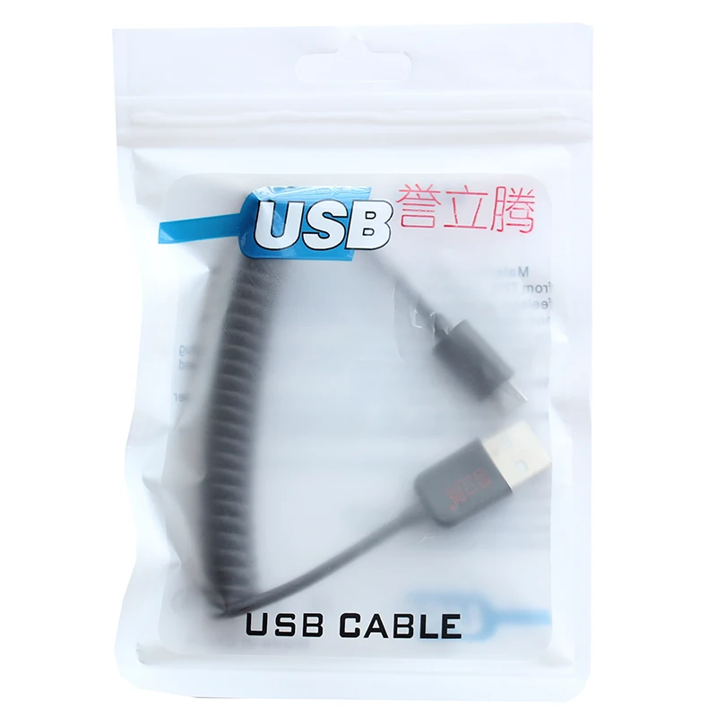 25cm Spring Coiled USB 2.0 Male to Micro USB Data Sync Charger Cable