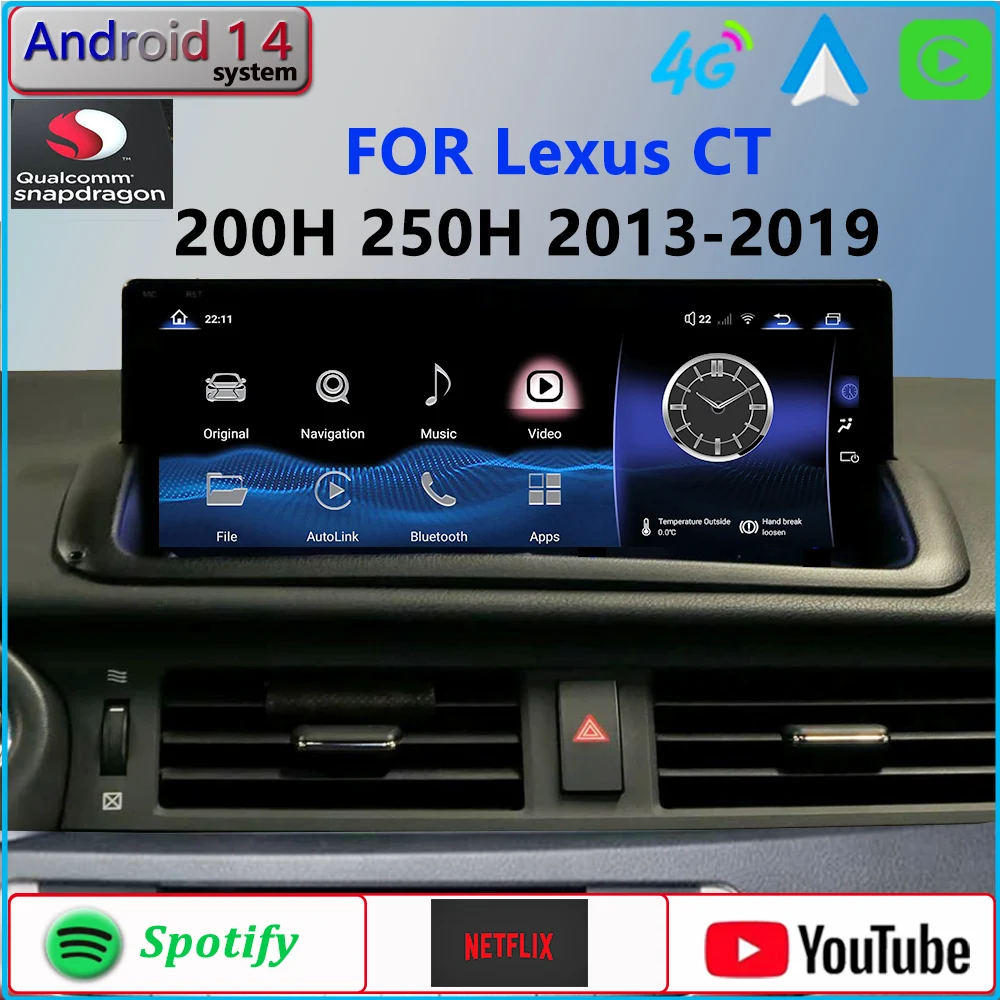 Android 14 Qualcomm For Lexus CT200H CarPlay Car Radio Stereo GPS Navigation Android auto 10.25Inch HD Screen Multimedia Player