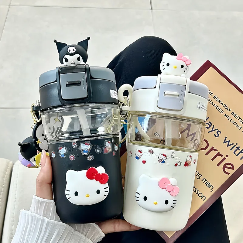 

Sanrio Hello Kitty двойная стеклянная чашка для воды для девочек и студентов, портативная сопровождающая чашка, противоожоговая офисная кофейная чашка