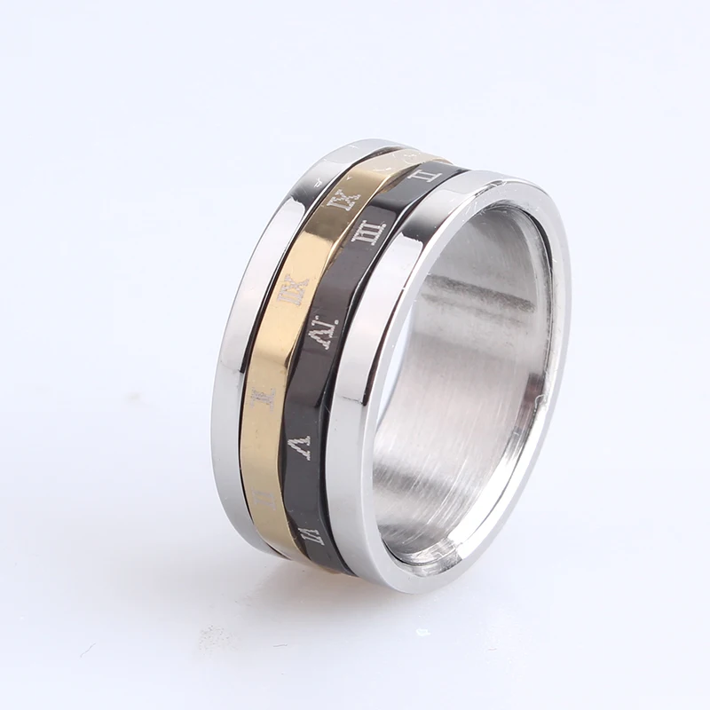 8.5mm Double Circle Rome Number Spinner Stainless Steel Finger Rings for Women Men Wholesale Jewelry