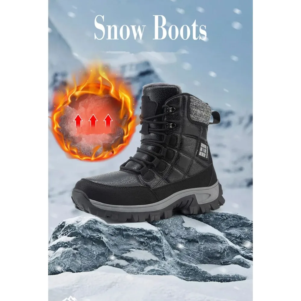 

Men Winter Snow Boots Super Warm Men Hiking Boots High Quality Waterproof Leather High Top Big Size Men's Boots Outdoor Sneakers