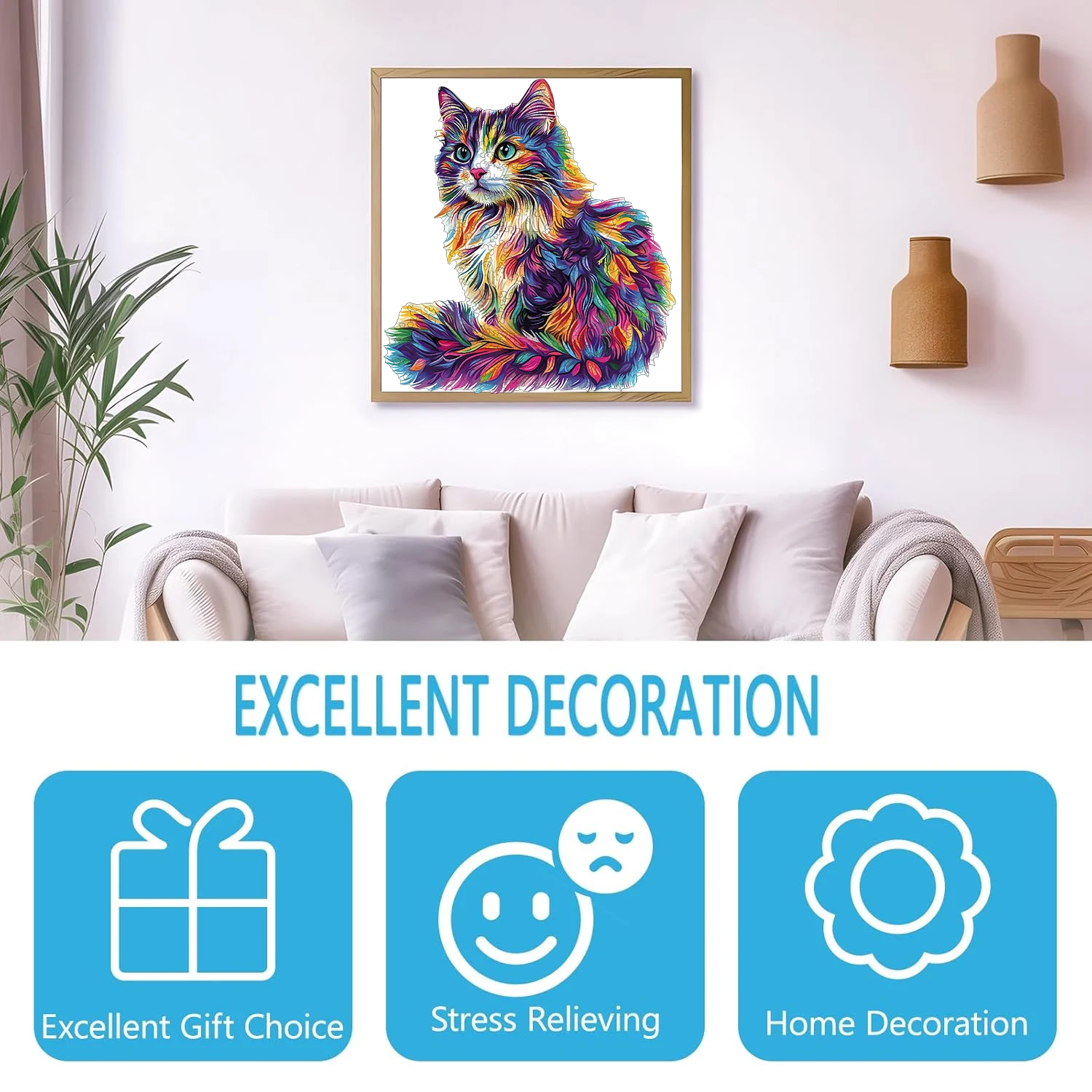 لغز خشبي على شكل قطة ملونة، ألعاب خشبية على شكل حيوان غير منتظم بشكل فريد، ديكورات إبداعية مصنوعة يدويًا، هدايا العيد ديكور منزلي