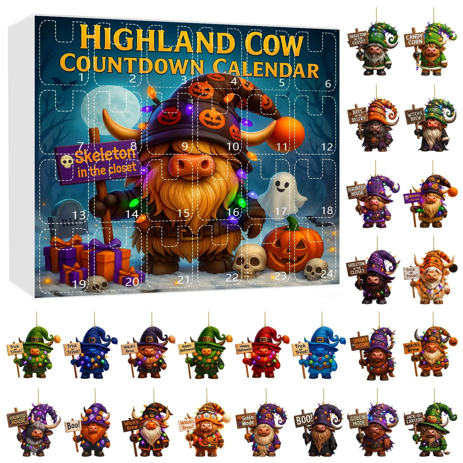 Temporizador de arena de 30 segundos a granel, 1 Juego de calendario de llegada enano de Halloween, cuenta regresiva de Halloween de 24 días, temporizadores de cocina de vacas para cocinar