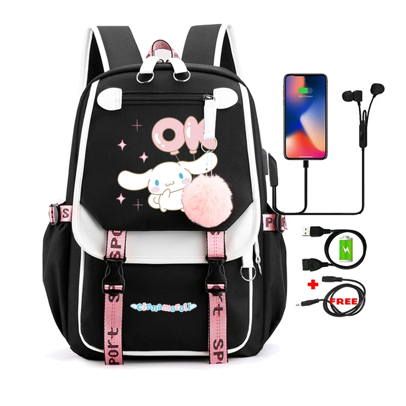 

Sanrio Anime Cinnamoroll Backpack Multi Pockets New School Kawaii Backpack Women Harajuku Cute Mochila for Teenage Girls