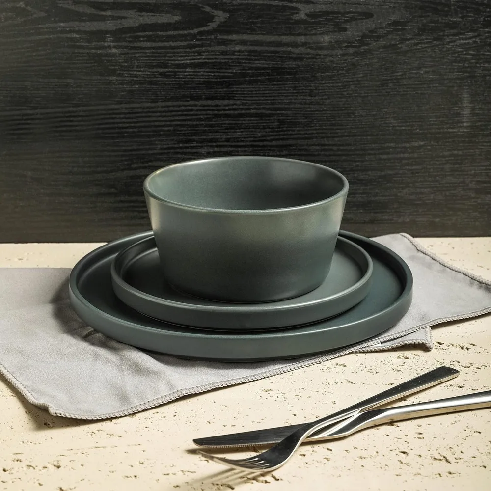 Stone Lain 32 Piece Stoneware Dinnerware Set, Service for 8, Gray Matte