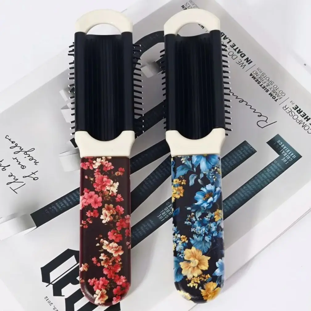 

1pc compact folding comb with mirror, featuring exquisite patterns of two types of flowers, suitable for all hair types