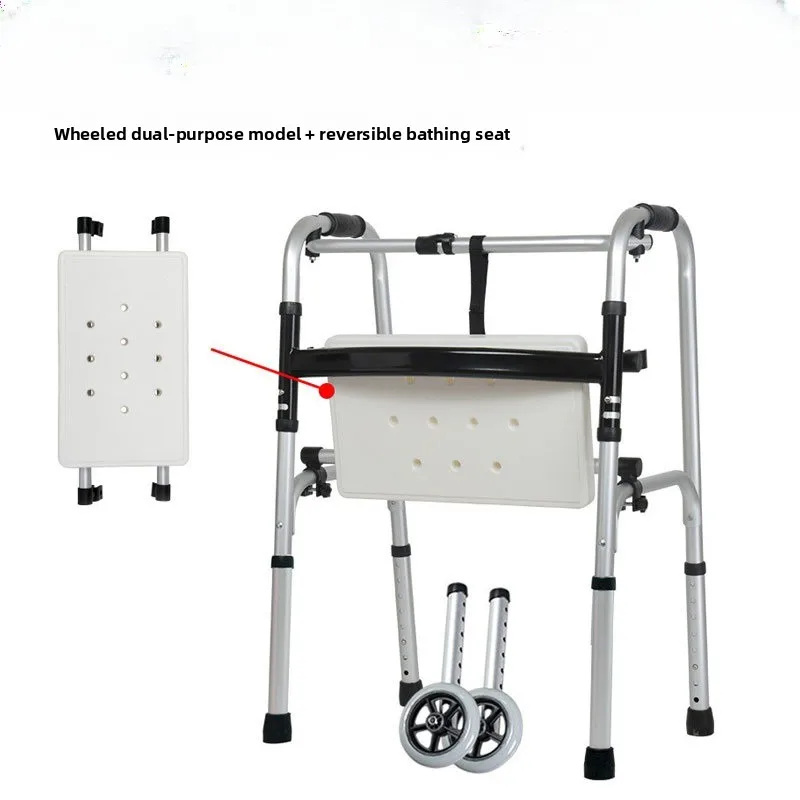 عكاز مشاية من سبائك الألومنيوم مع عجلة مع وسادة مقعد ورف مشاية مساعد قابل للطي #2