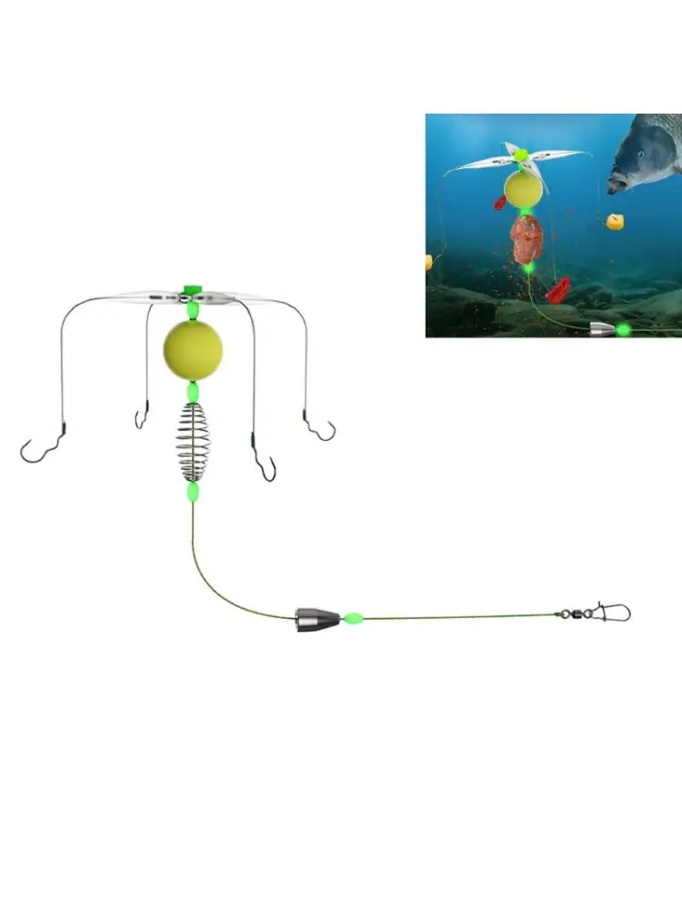 

Fishing Feeder Line Set with 4 Hook and Float Baits Lure Cage Basket Trap