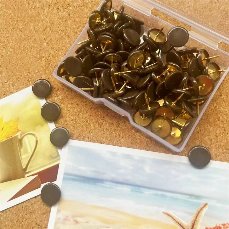 

100 шт. коричневые гвозди с плоской головкой, декоративные гвозди с круглой головкой, плоские I-образные гвозди, пластиковые креативные короткие кнопки