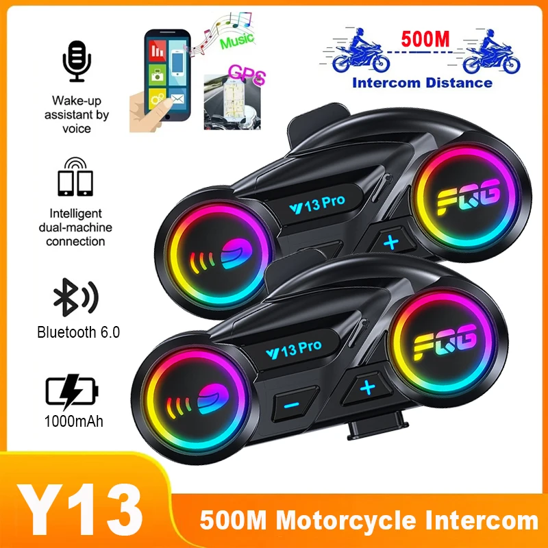 

1/2pcs Y13 Pro Motorcycle Bluetooth Intercom 500M Wireless Intercomunicador 1000Mah Moto Walkie Talkie Helmet Intercom Headset