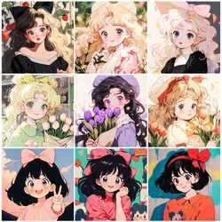5D DIY Diamond Painting Cute Cartoon Girl Full Round Diamond Mosaic Embroidery Anime Girl Cross Stitch Set Home Decoration Gift
