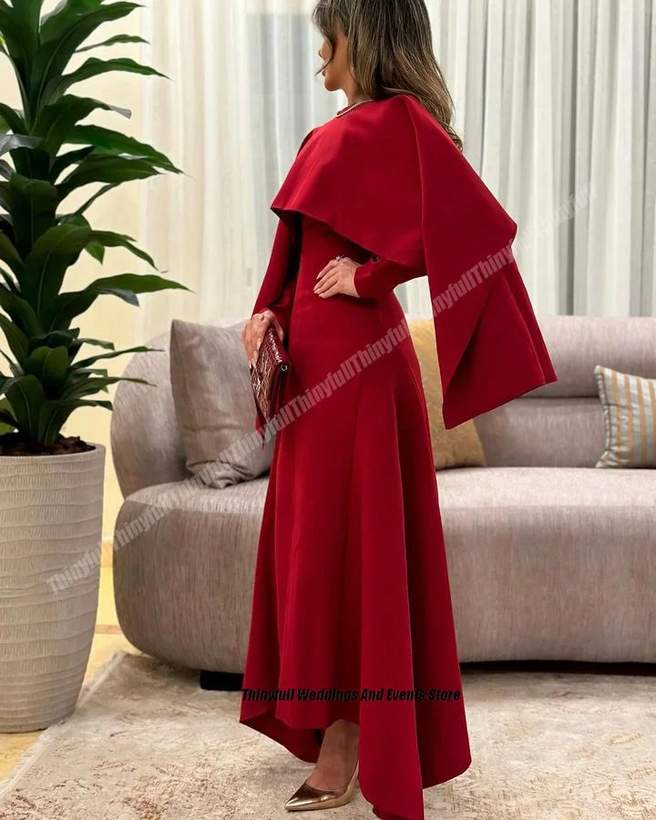 Thinyfull A-line Arabia Prom Dresses O-neck Full Sleeves Satin Evening Party Gown Dubai Split Customized Special Occasion Dress