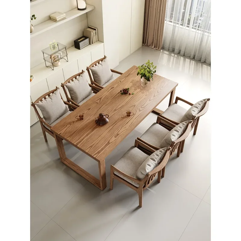 Nordic all-solid wood long table, household workbench, ash wood log large board table