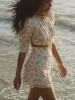 Floral Print Layered Ruffle Mini Skirt Suit Women's Round Neck Puff Sleeve Crop Top Skirts 2 Pieces Set 2026 Summer Dating Fits - Image 3