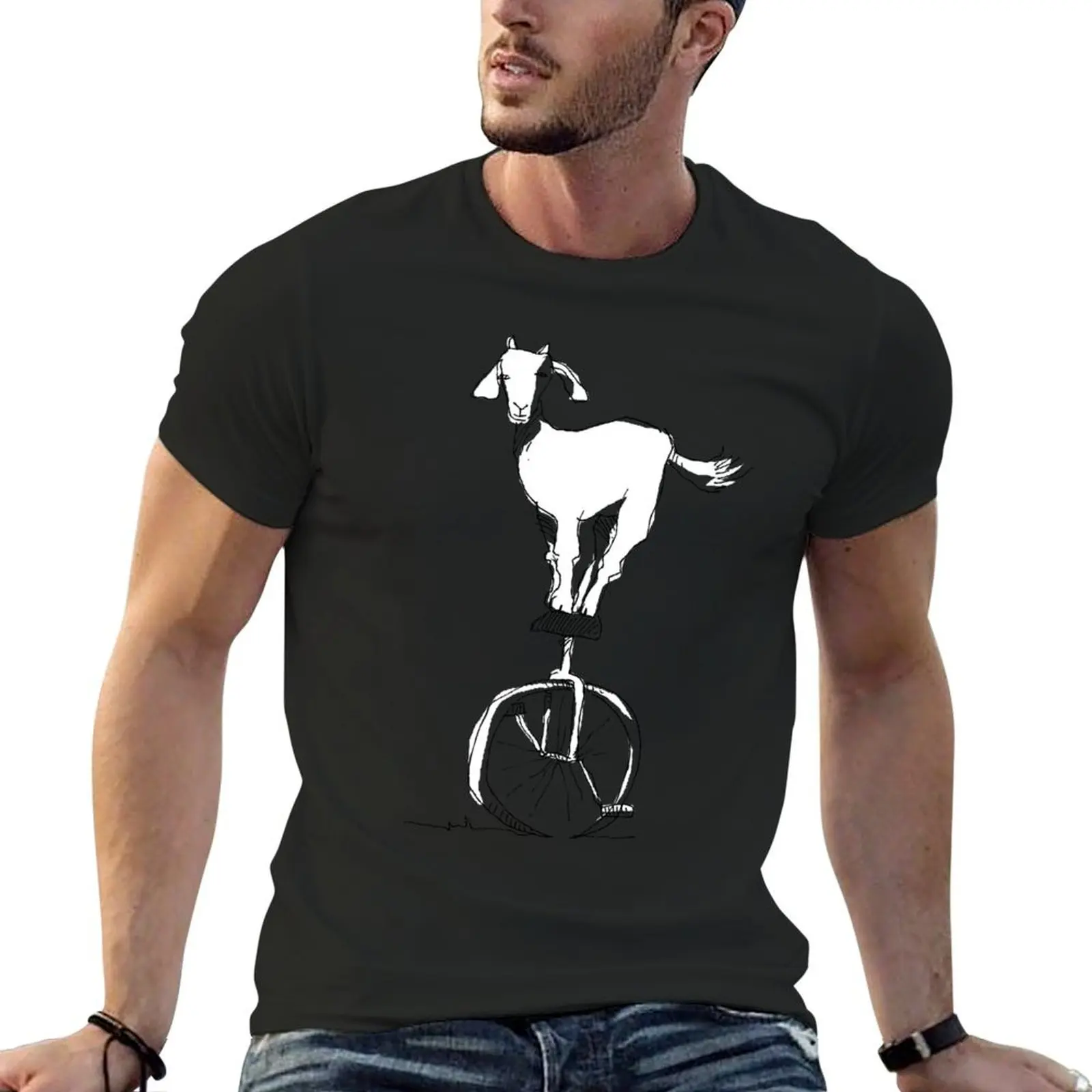 Goat on a unicycle T-Shirt cute clothes basketball graphic tees black t shirts for men