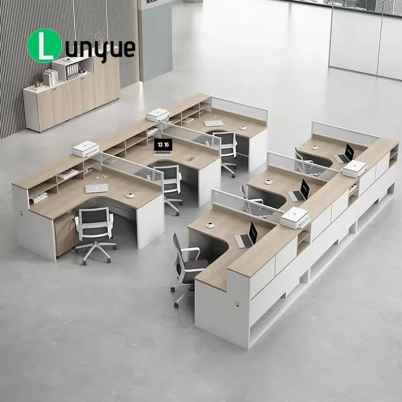 Modern Multi Person Office Desk and Chair Combination for Staff Financial Workstation with PVC Cable Box