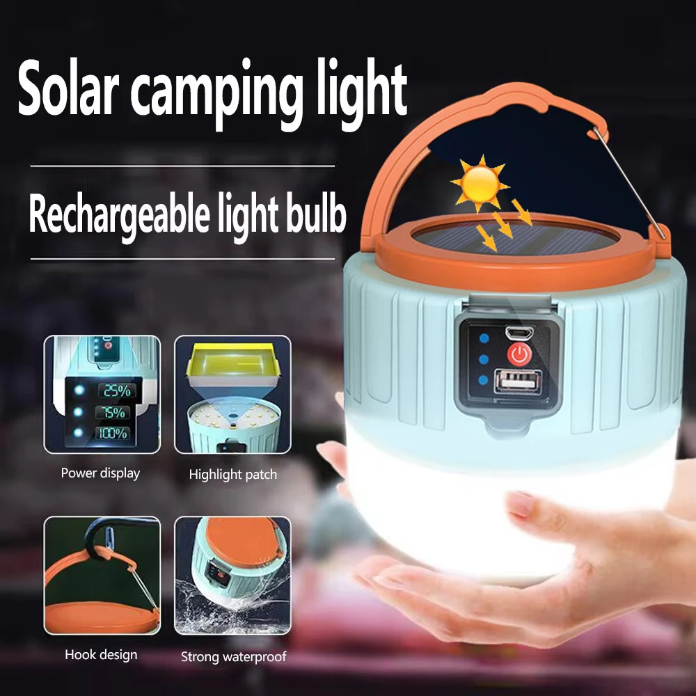 KDULIT High Power 280W LED Camping Light Built-in Battery USB Rechargeable Outdoor Solar Camping Tent Lamp Emergency Power Bank