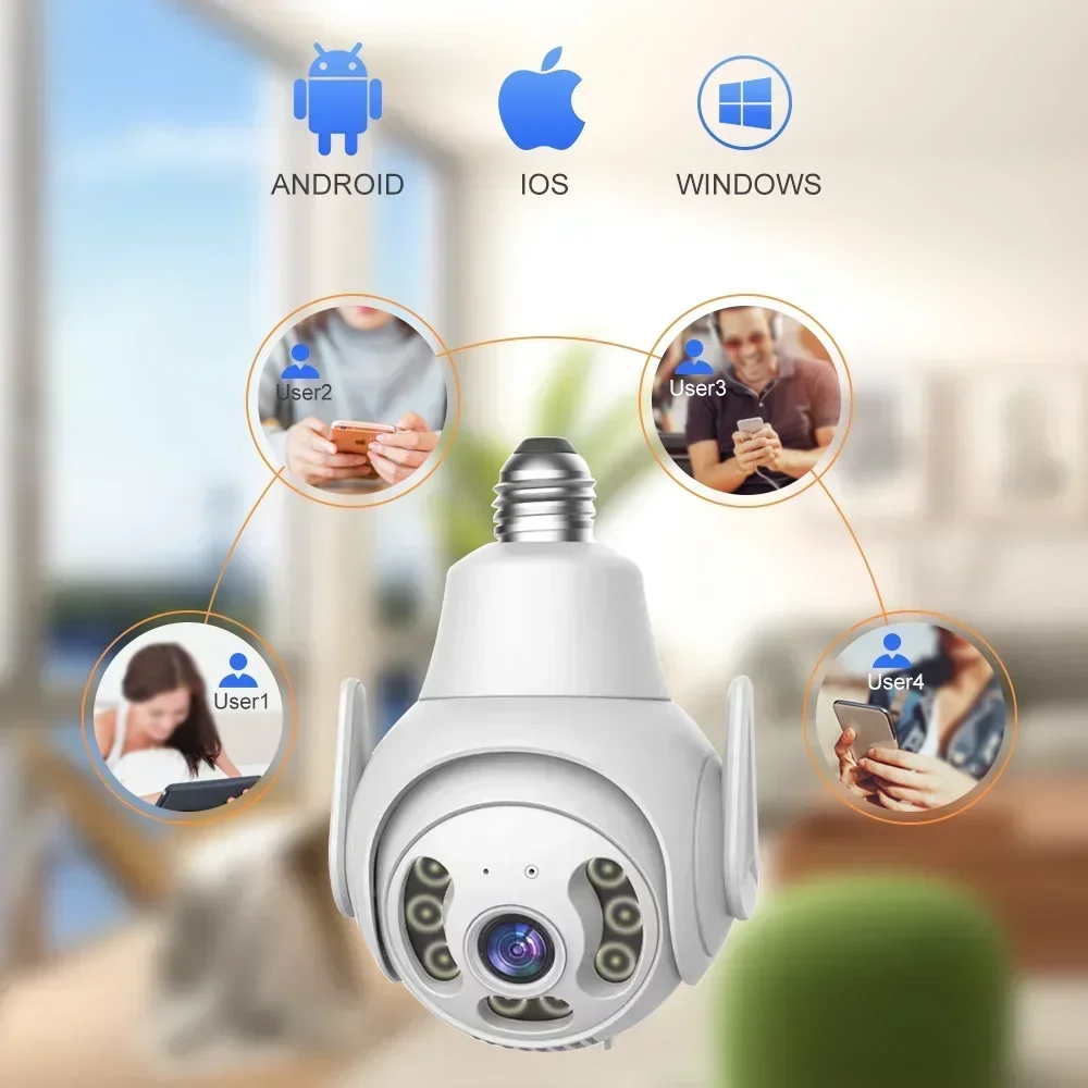 E27 Bulb 1080P Wifi Surveillance Camera 4X Digital Zoom Auto Human Tracking Full Color Night Vision Indoor Security Monitor
